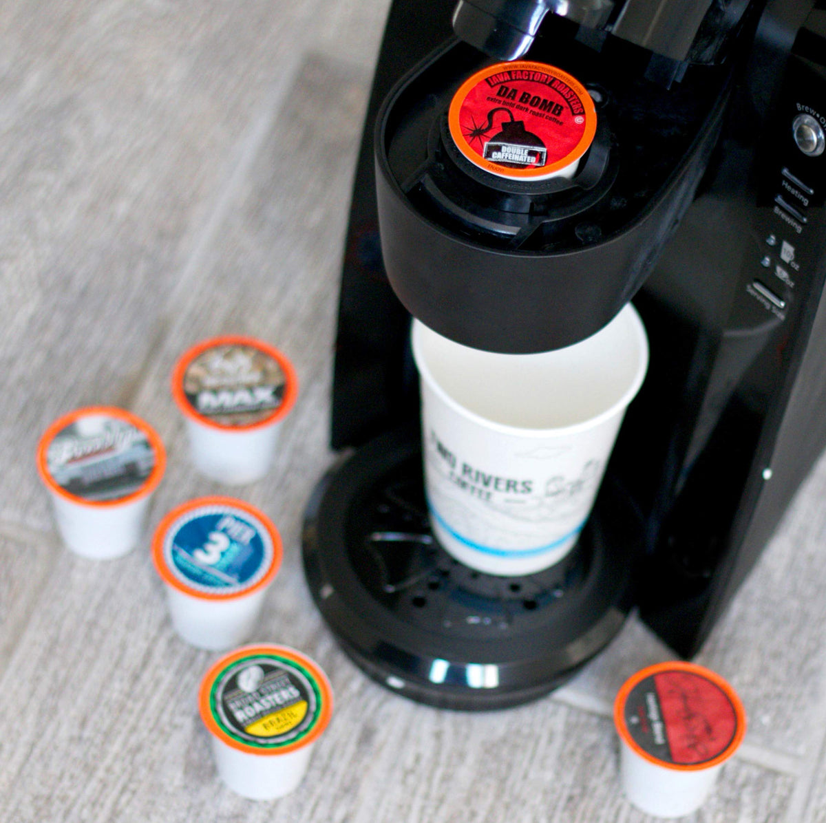 Two Rivers Coffee sampler pack collection displays a variety of roasts.