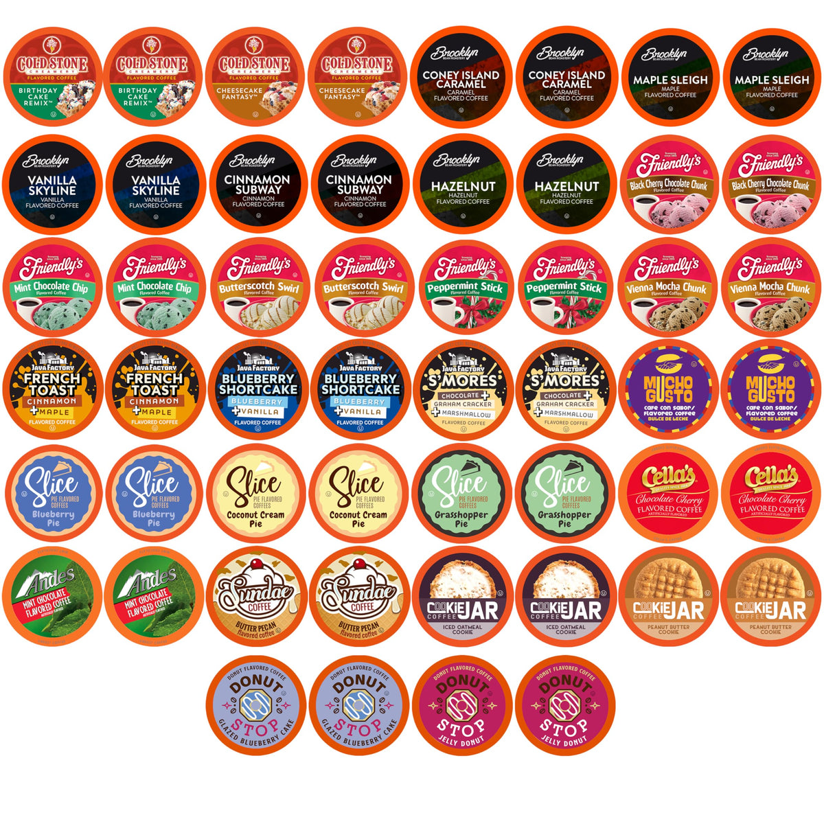Two Rivers Coffee sampler pods 52-count display for quick, convenient brews