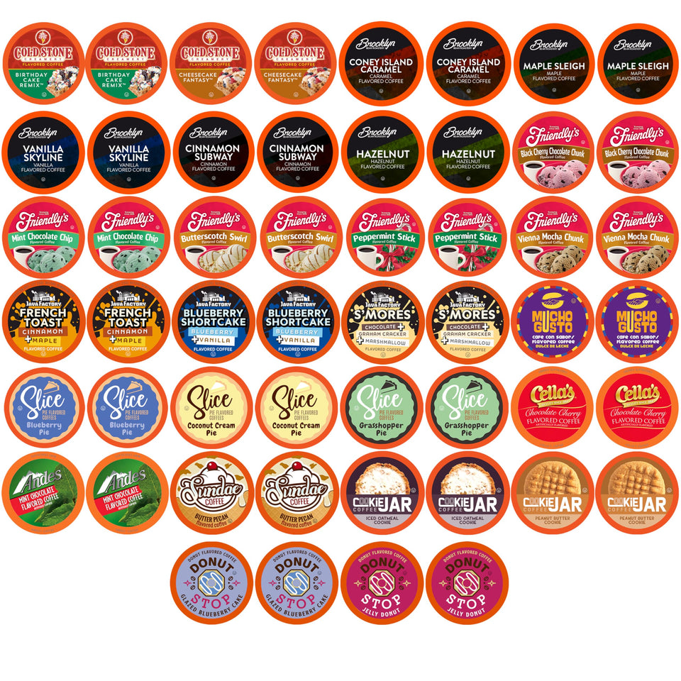 Two Rivers Coffee sampler pods 52-count display for quick, convenient brews