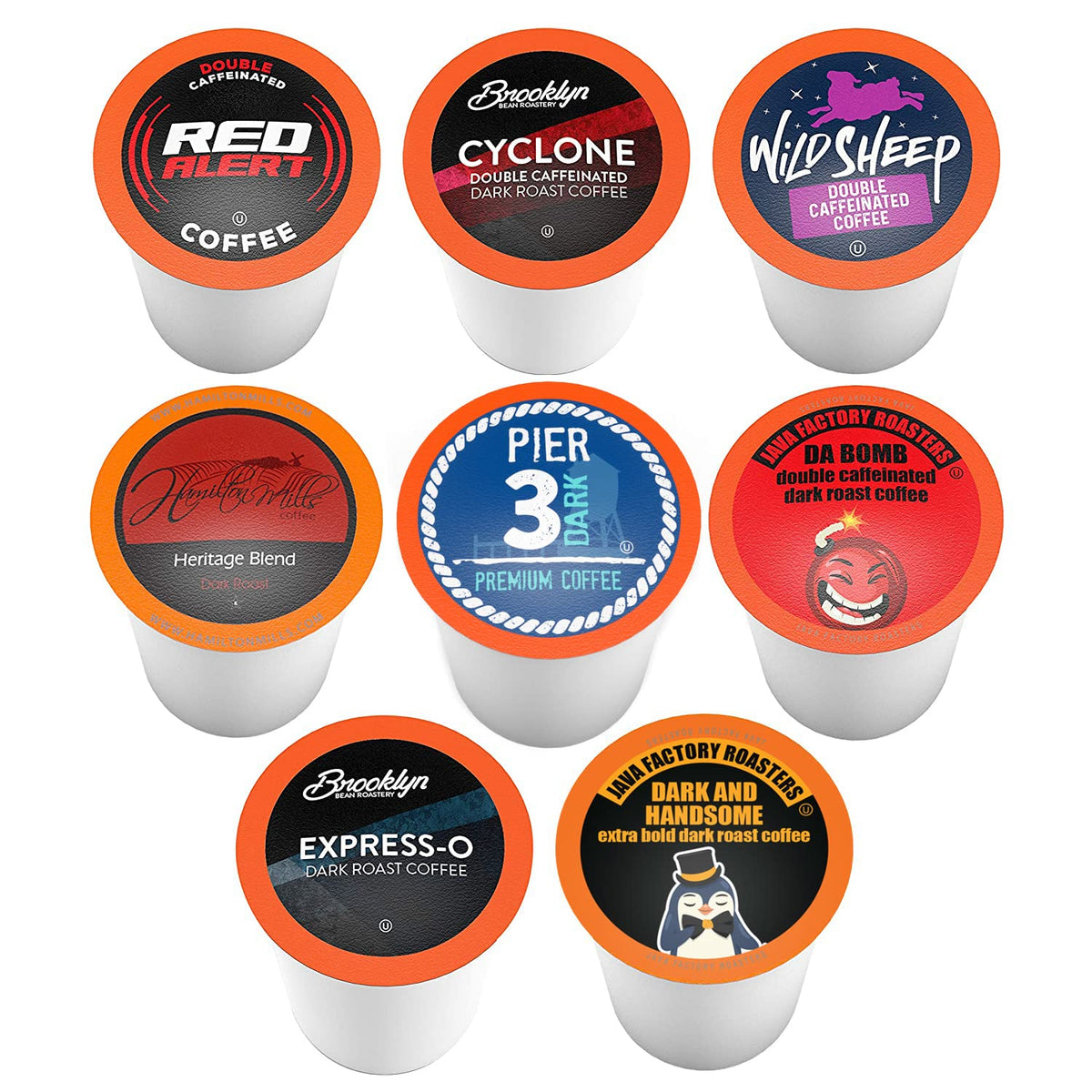 Two Rivers Coffee variety-pack pods collection display for home brewing convenience