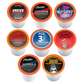 Two Rivers Coffee variety-pack pods collection display for home brewing convenience