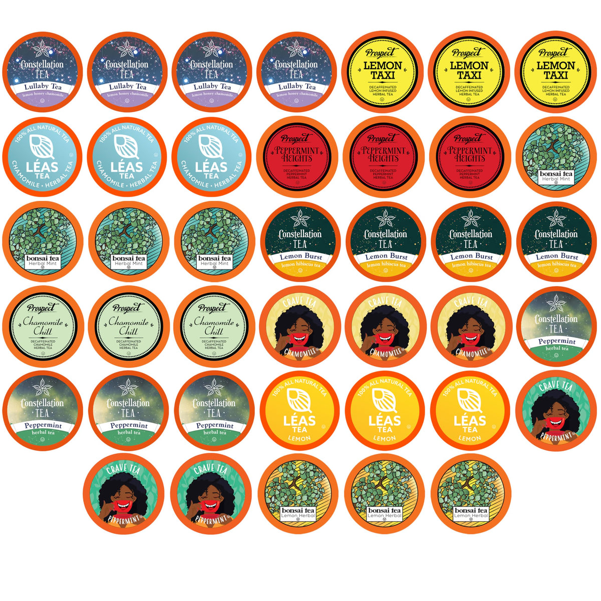 Two Rivers Herbal Tea Pods assorted pack front view for quick flavorful brews at home