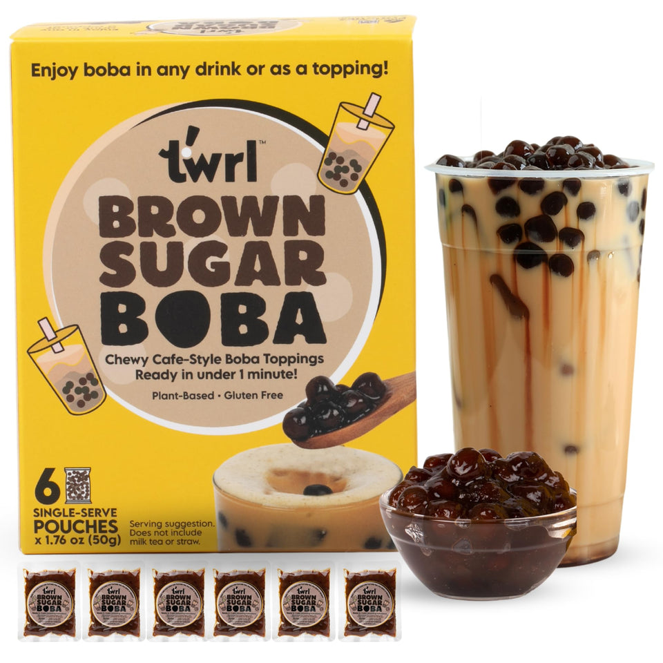 Twrl Milk Tea Brown Sugar Boba ready-to-eat pearls for cafe-style drinks.
