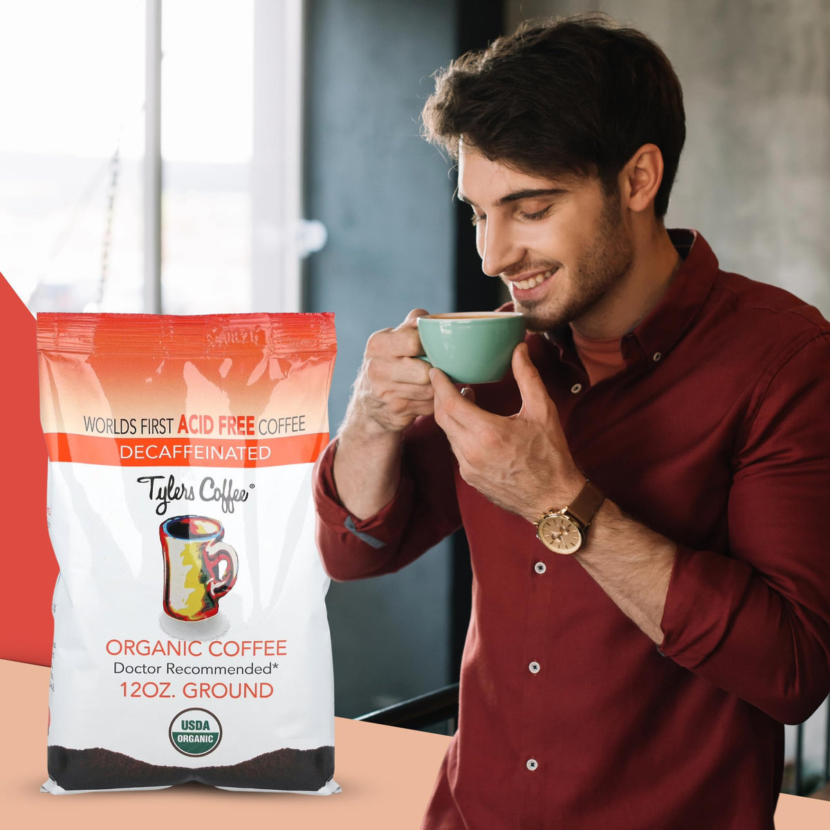 Tyler's Coffee aroma in a cozy kitchen scene, ideal for unwinding.