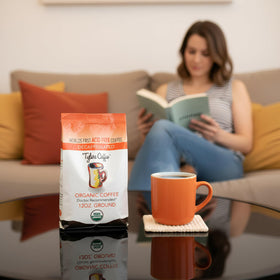 Tyler's Coffee decaf brew steaming mug ready for savoring.