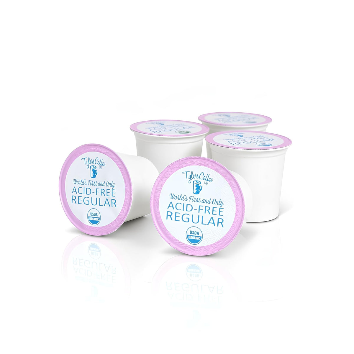 Tyler's Coffee caffeinated K-Cup packshot showing premium beans for a reliable morning boost.