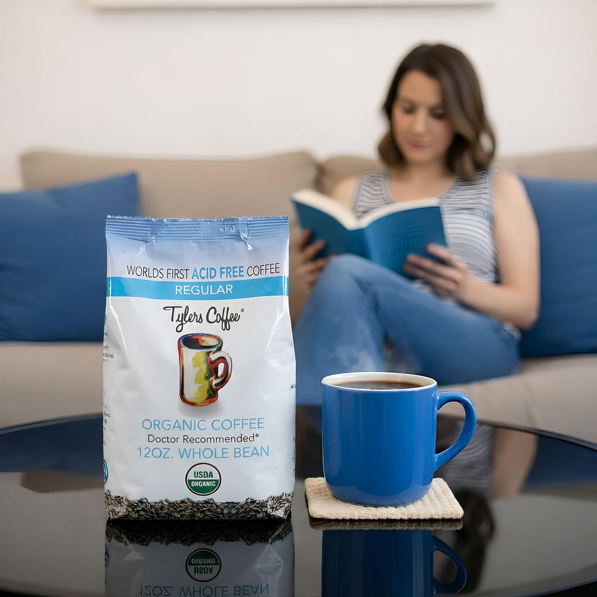 Tyler's Coffee measuring spoon and 3-tablespoons guide for ideal brew.