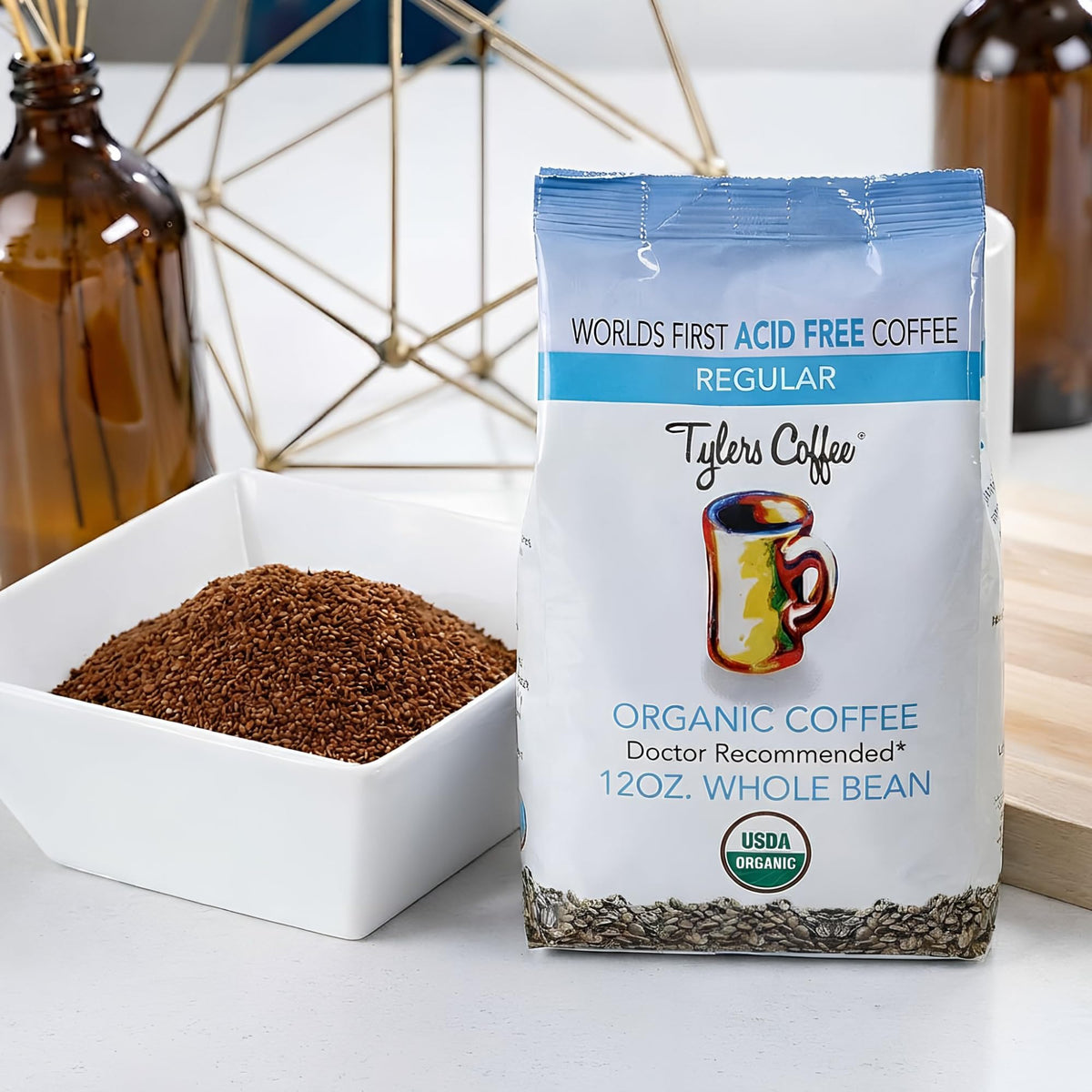 Tyler's Coffee nitrogen-purge bag preserves freshness with a tiny pinhole.