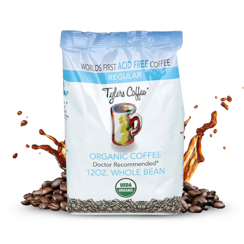 Tyler's Coffee organic whole beans pack shot highlights premium single-origin quality.