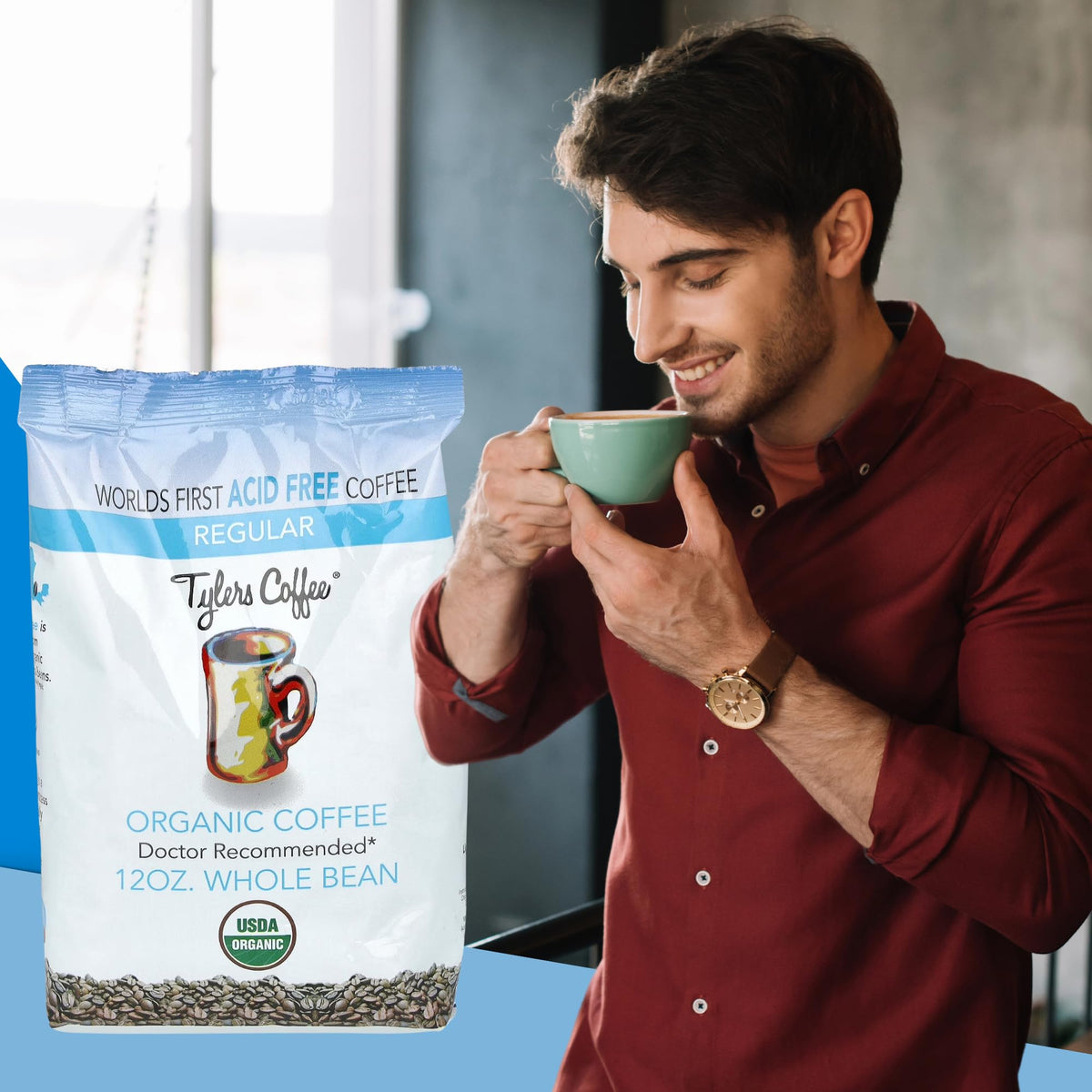 Tyler's Coffee smooth, full-bodied brew poured into a cozy cup.