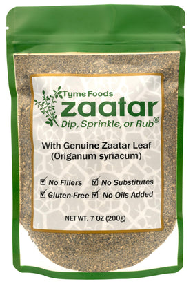 Tyme Foods Zaatar fresh-blend close-up showing authentic zaatar leaf and sesame aroma.