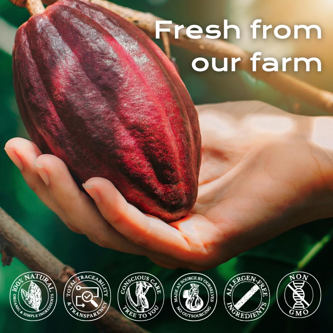 U Chocolate cacao butter raw-press close-up highlighting cold-pressed purity.