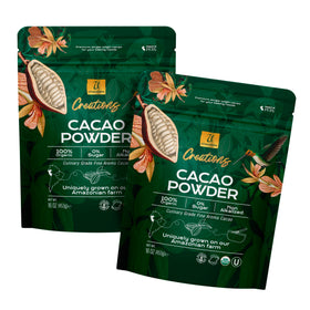 U Chocolate Organic Cacao Powder bag on shelf highlights single-origin flavor ideal for baking.