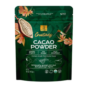 U Chocolate Organic Cacao Powder jar closeup highlighting unsweetened aroma for baking