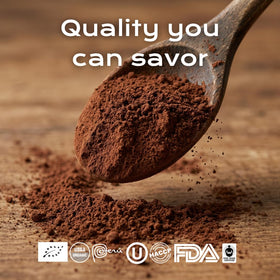 U Chocolate Organic Cacao Powder finely sifted texture in a bowl for recipes
