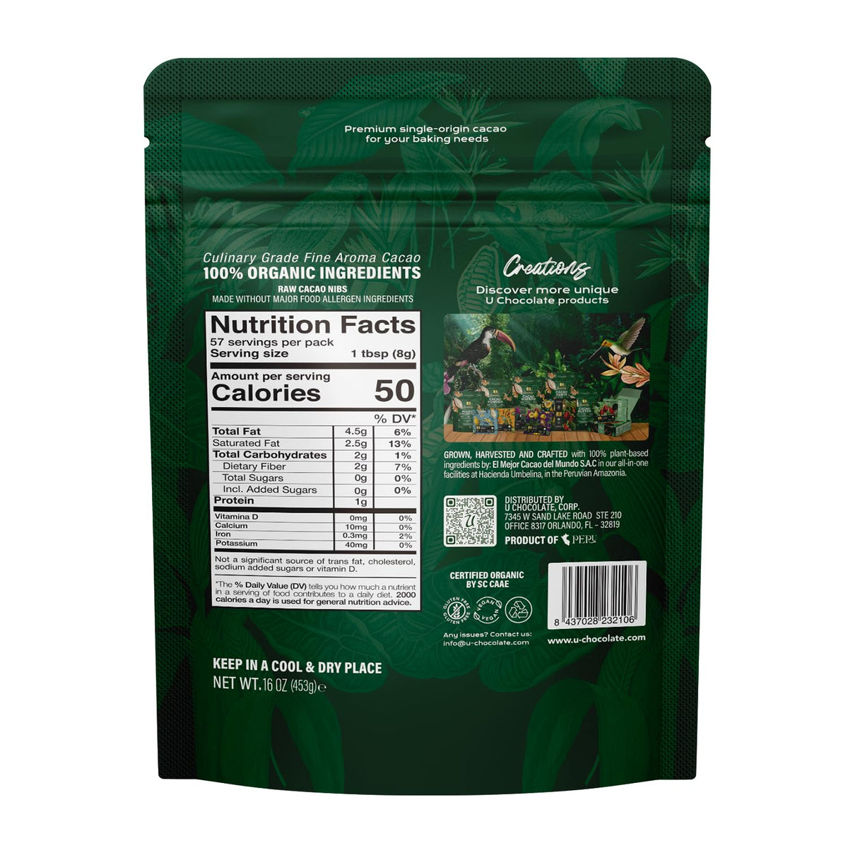 U Chocolate Peruvian Amazon cacao nibs, premium origin for chocolatiers and retail.