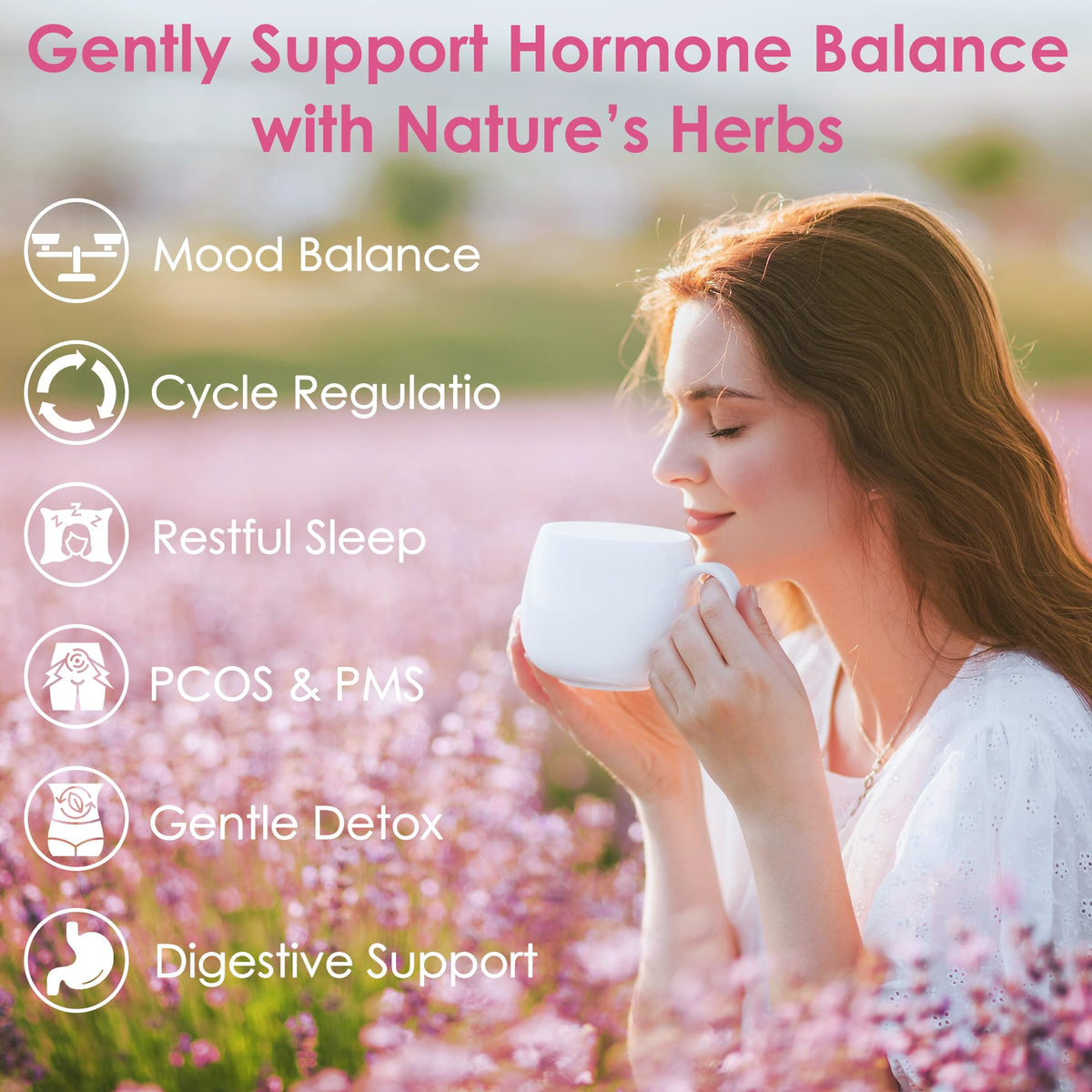 UBEEKOO Hormone Balance Tea steeping in a cup for a calming routine.