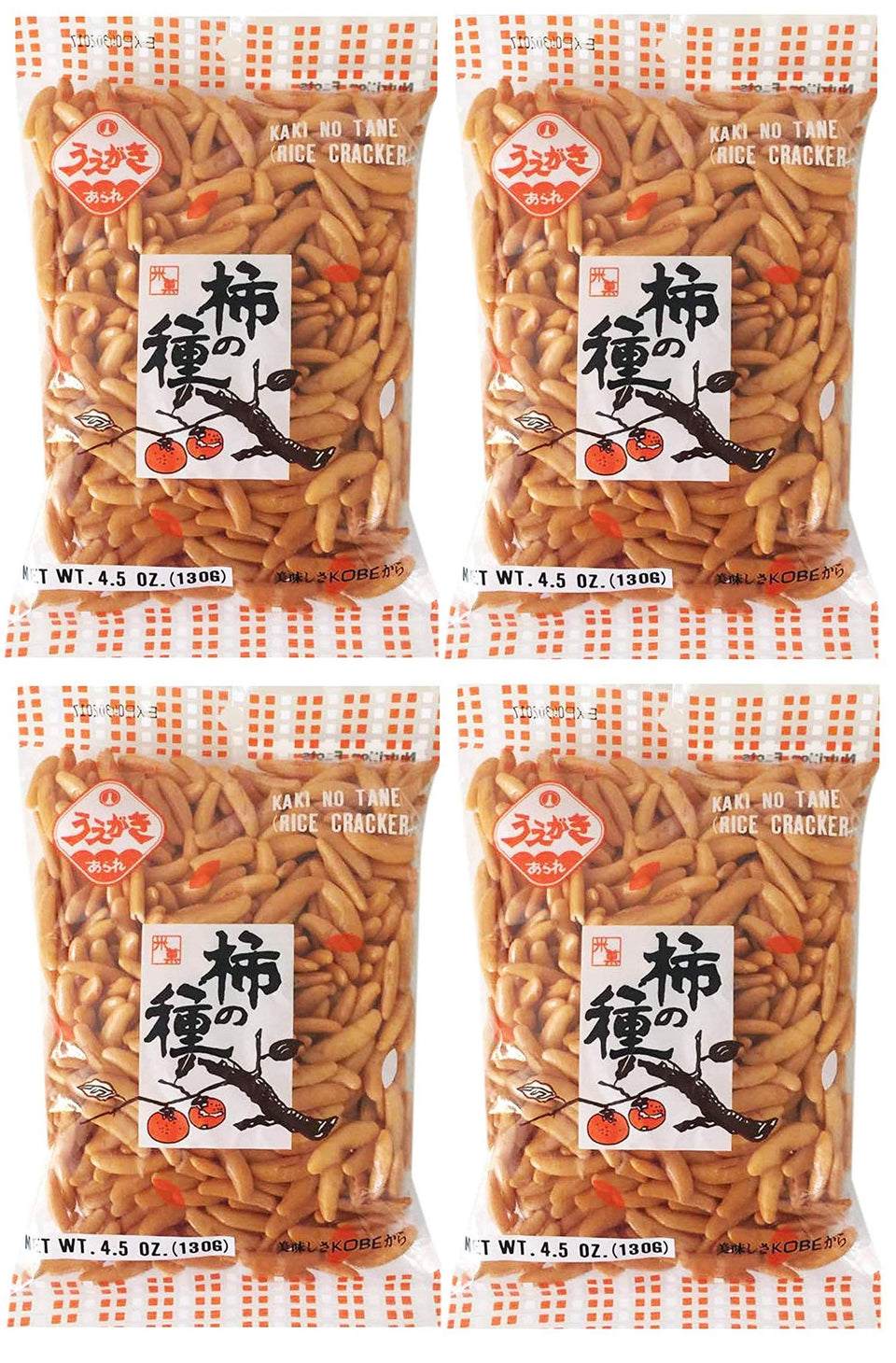 Uegaki kaki-no-tane rice crackers 4-pack, crispy snack ideal for on-the-go