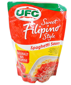UFC Spaghetti Sauce Sweet Filipino Blend pouch open, ready for quick weeknight meals.