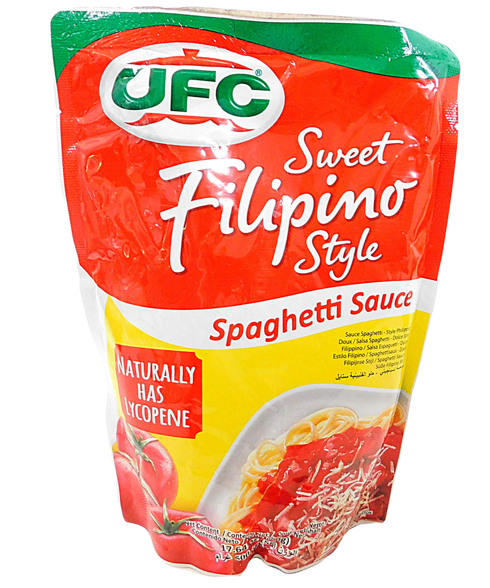 UFC Spaghetti Sauce Sweet Filipino Blend pouch open, ready for quick weeknight meals.