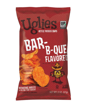UGLIES BBQ kettle chips bag showcases bold flavor and convenient 2 oz servings.
