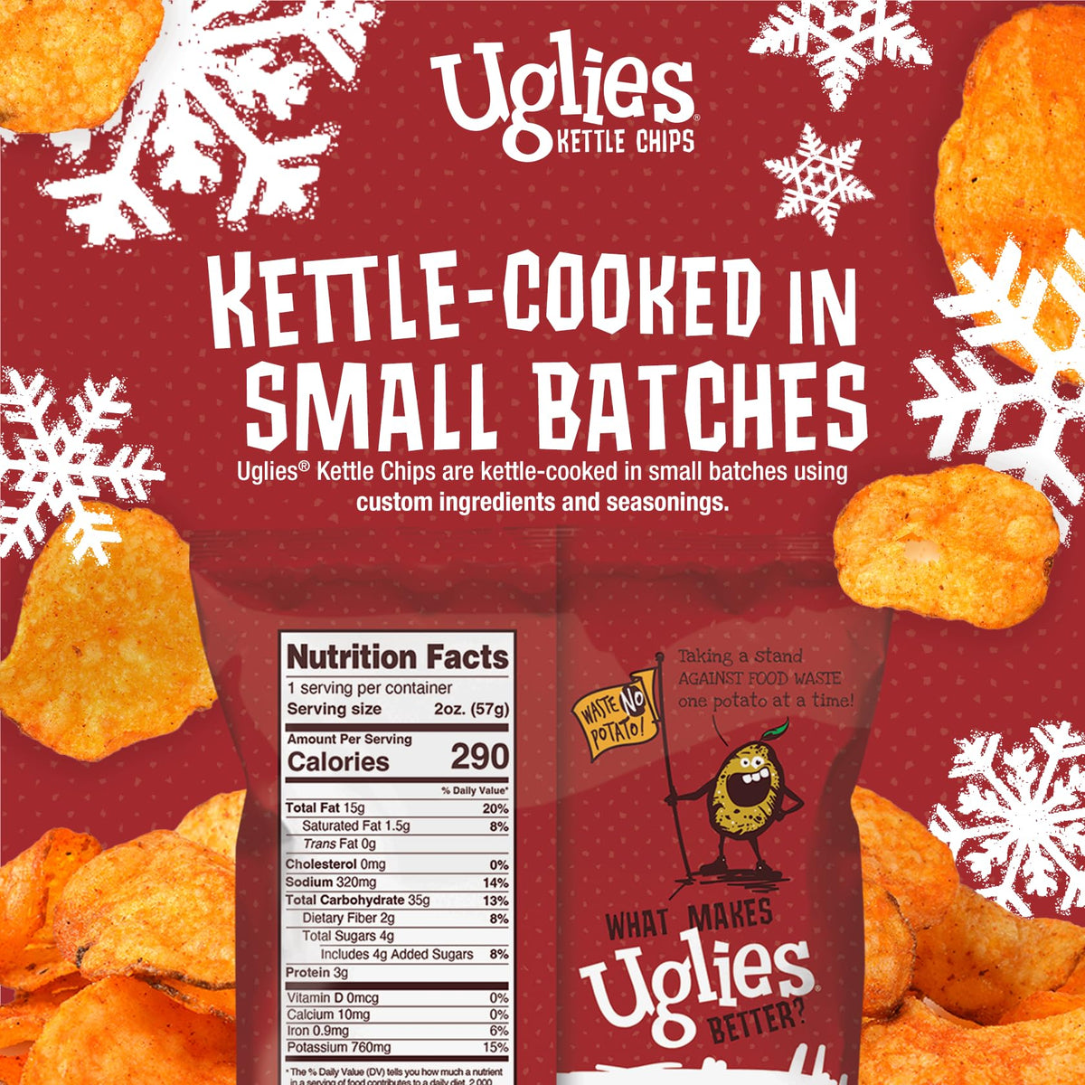 UGLIES kettle-chips-crunch close-up highlights satisfying office or school snack.