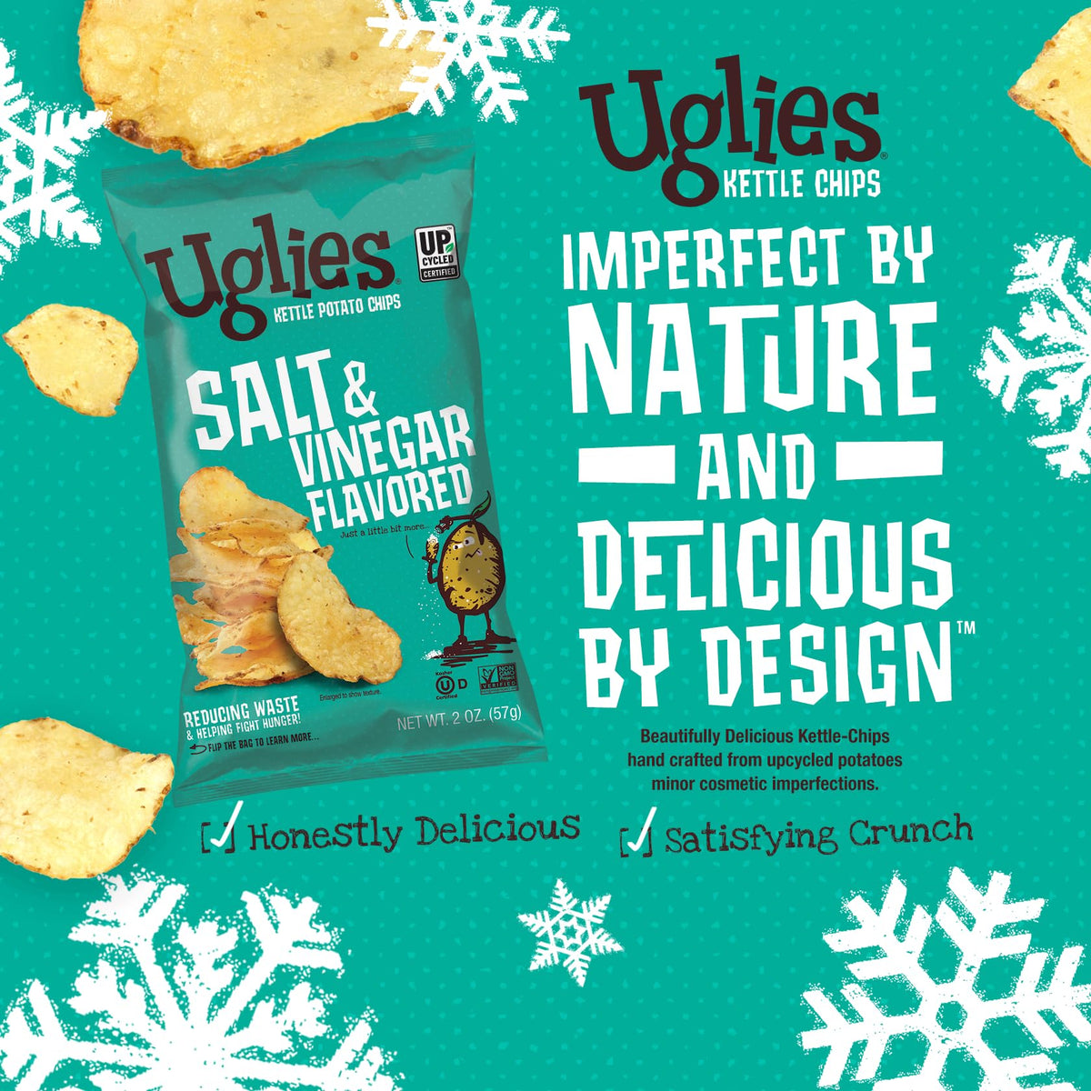 UGLIES chips close-up show crispy texture and versatile pairing with dips and lunches.