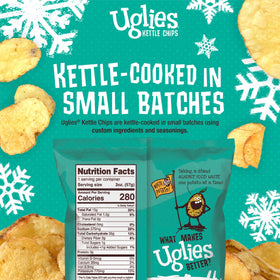 UGLIES gluten-free and kosher-friendly bag close-up, promoting a guilt-free crunch at work.