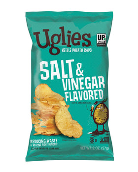 UGLIES Salt & Vinegar kettle-cooked chips in a 12-pack, ideal for on-the-go snacking.