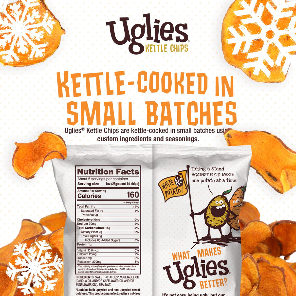 UGLIES Sweet Potato Kettle Chips, crisp texture that satisfies cravings at work.