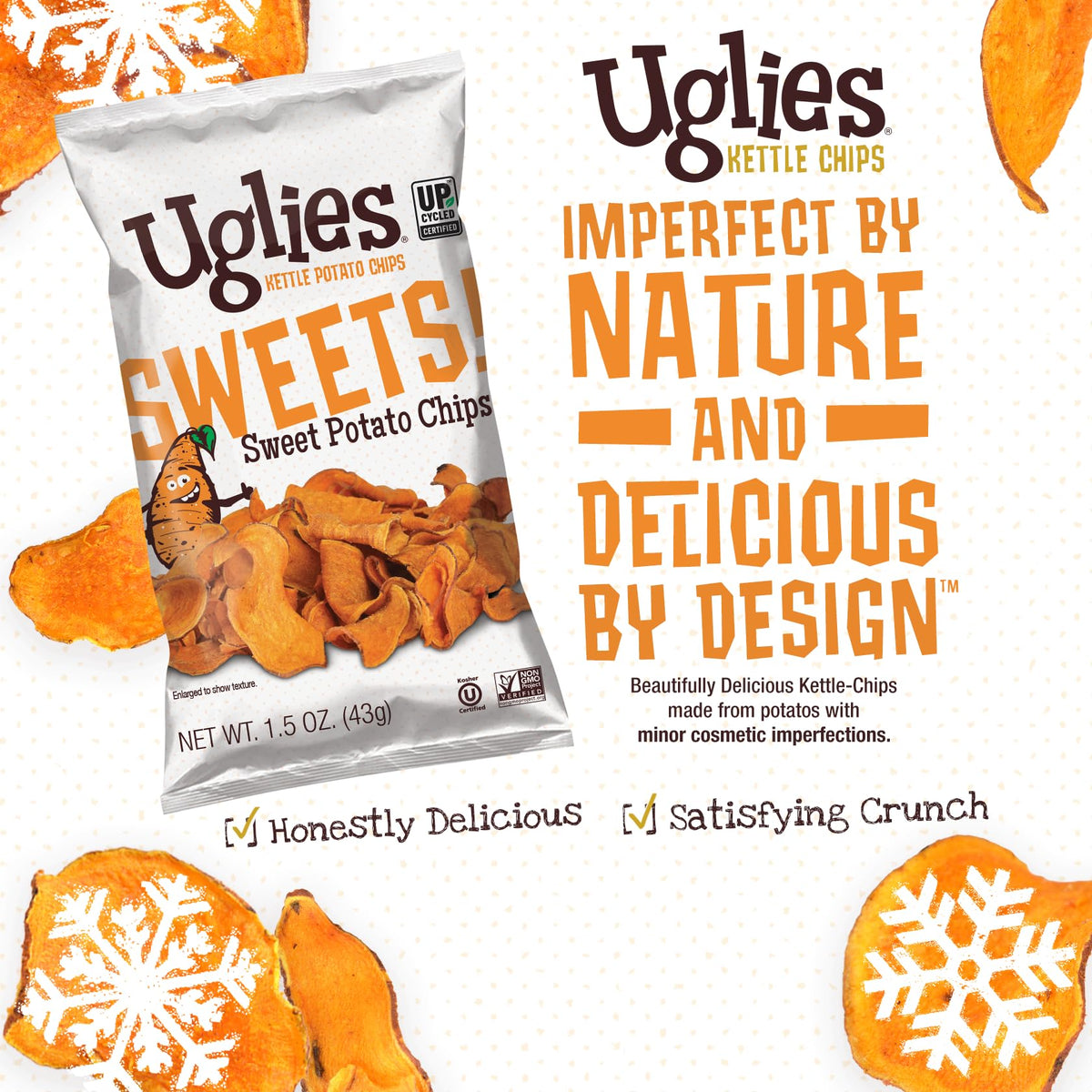 UGLIES gluten-free and kosher Sweet Potato chips for inclusive snacking.