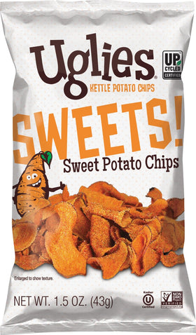 UGLIES Sweet Potato Kettle Chips pack of 12, convenient on-the-go snack.