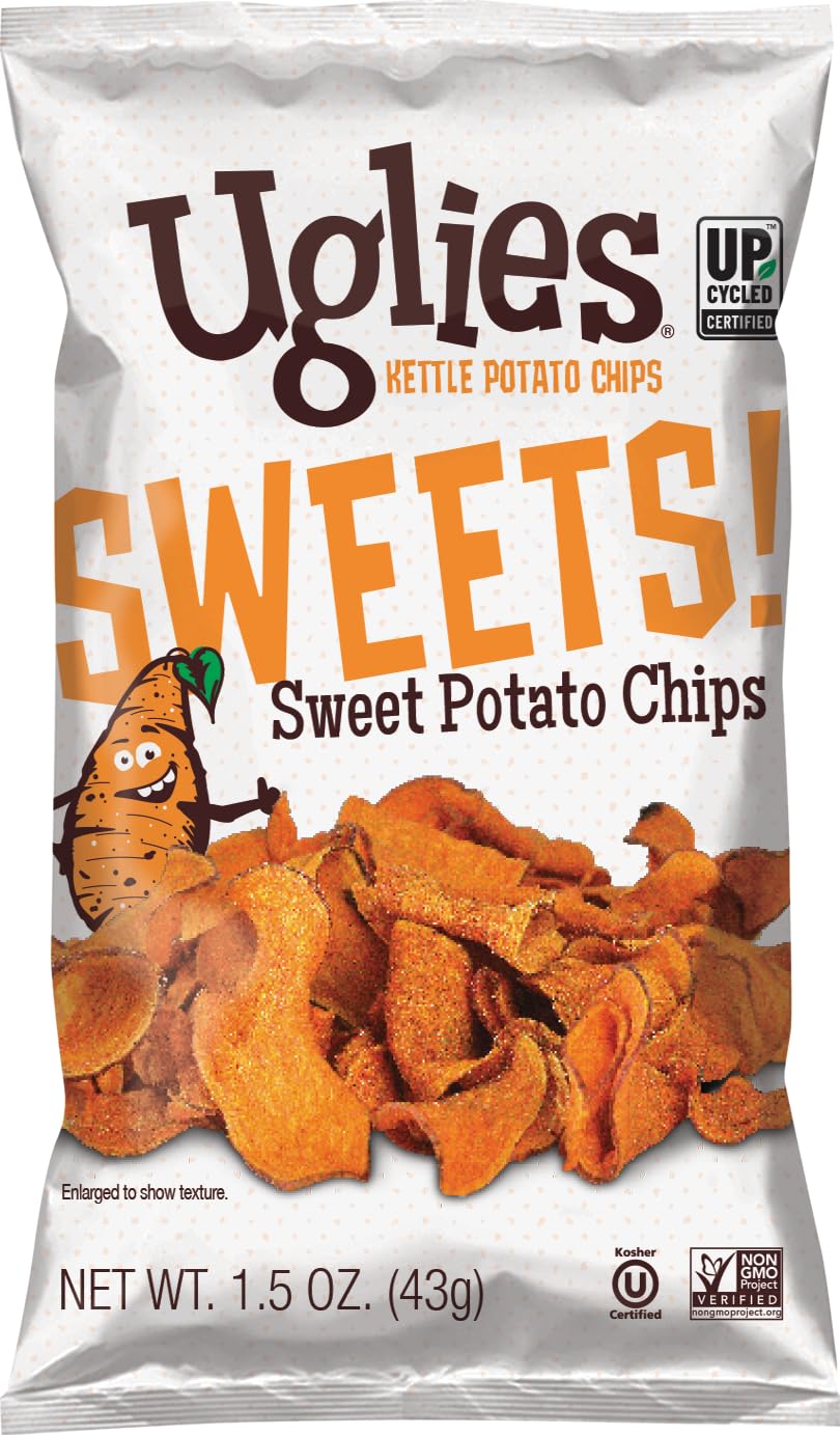 UGLIES Sweet Potato Kettle Chips pack of 12, convenient on-the-go snack.