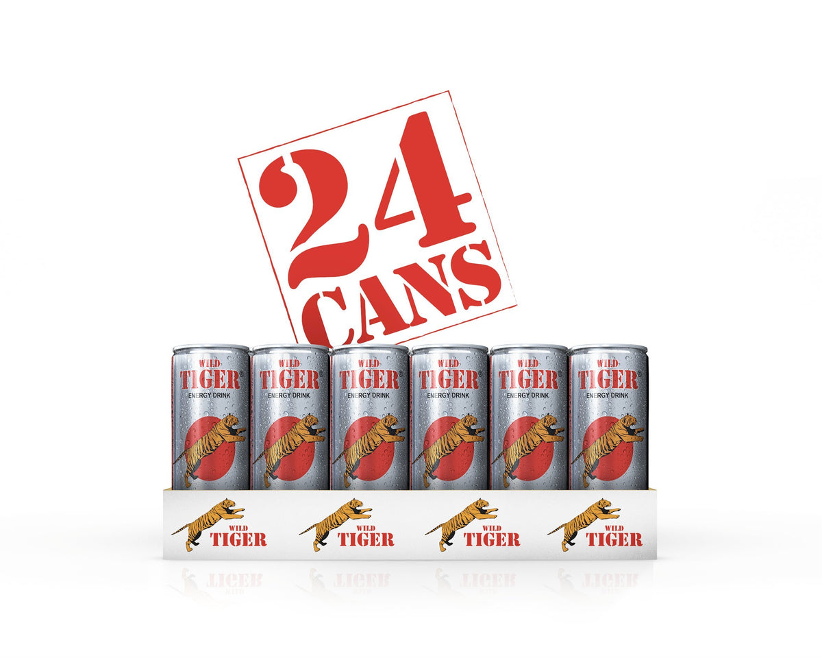 UINCLU Wild Tiger Energy 24-pack case display for easy stocking and sharing.