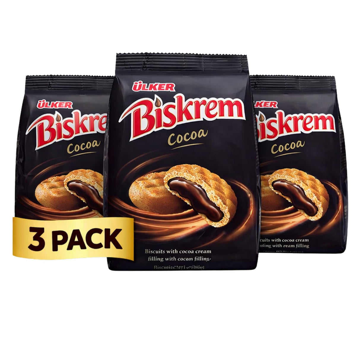 ÜLKER Ulker Biskrem cocoa cream pack 3 shown for sharing and freshness.