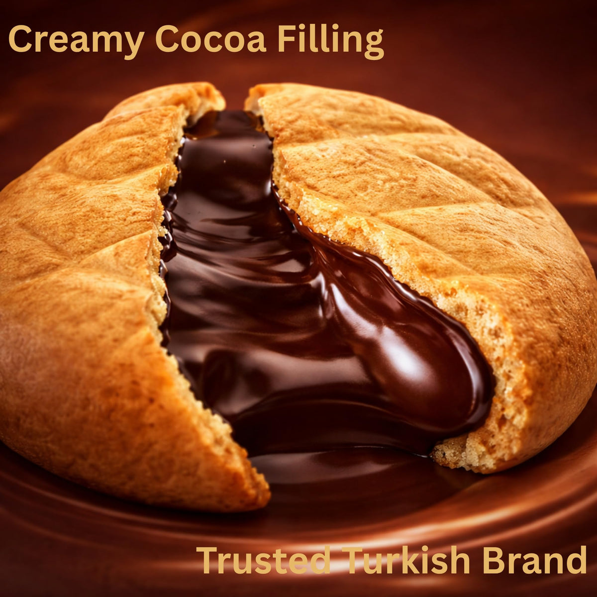 ÜLKER Ulker Biskrem cocoa cream sandwich cookie texture detail.