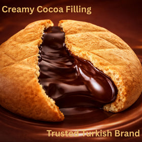 ÜLKER Ulker Biskrem cocoa cream sandwich cookie texture detail.