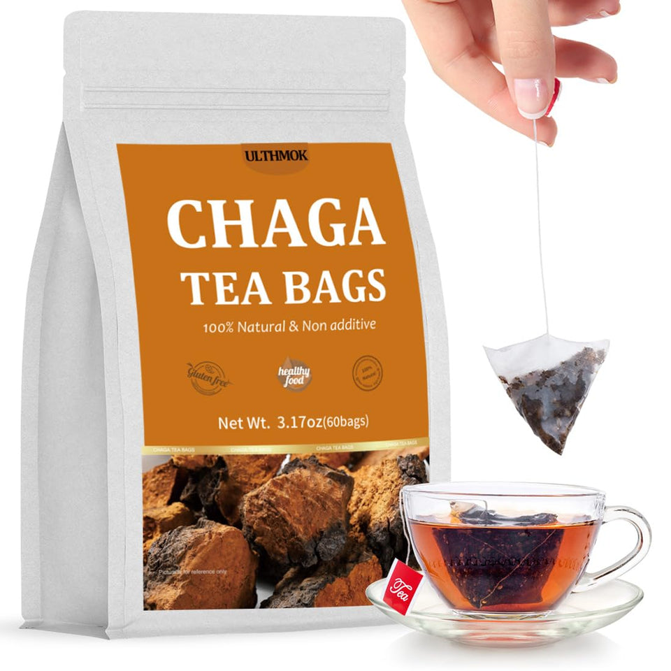 ULTHMOK chaga tea bags 60-pack ready to brew, caffeine-free