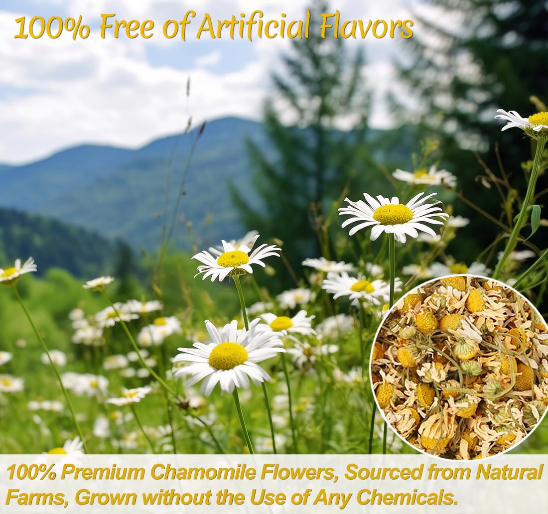 ULTHMOK chamomile tea bags steeping in a warm cup.