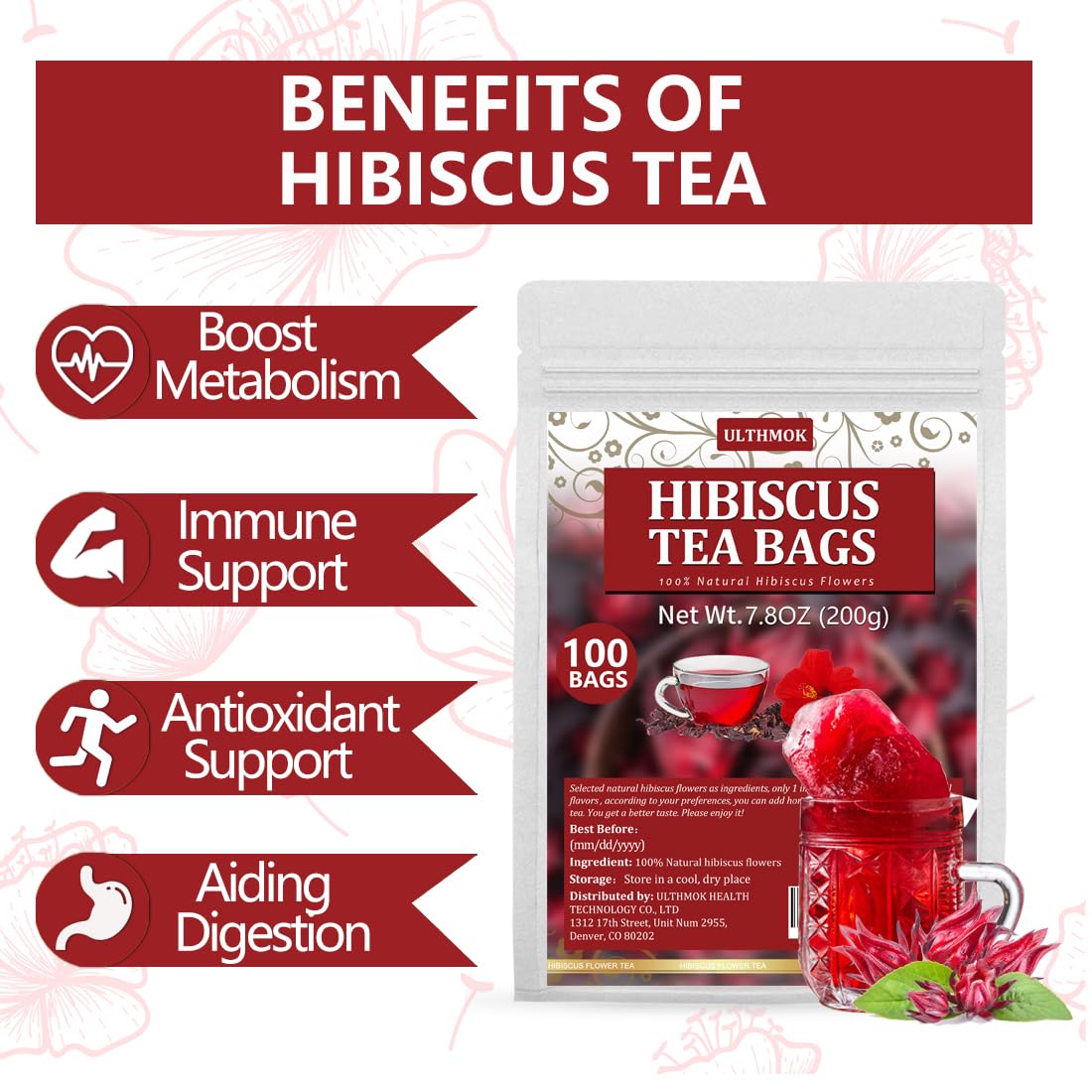 ULTHMOK Cold brew hibiscus tea serve, a refreshing option.