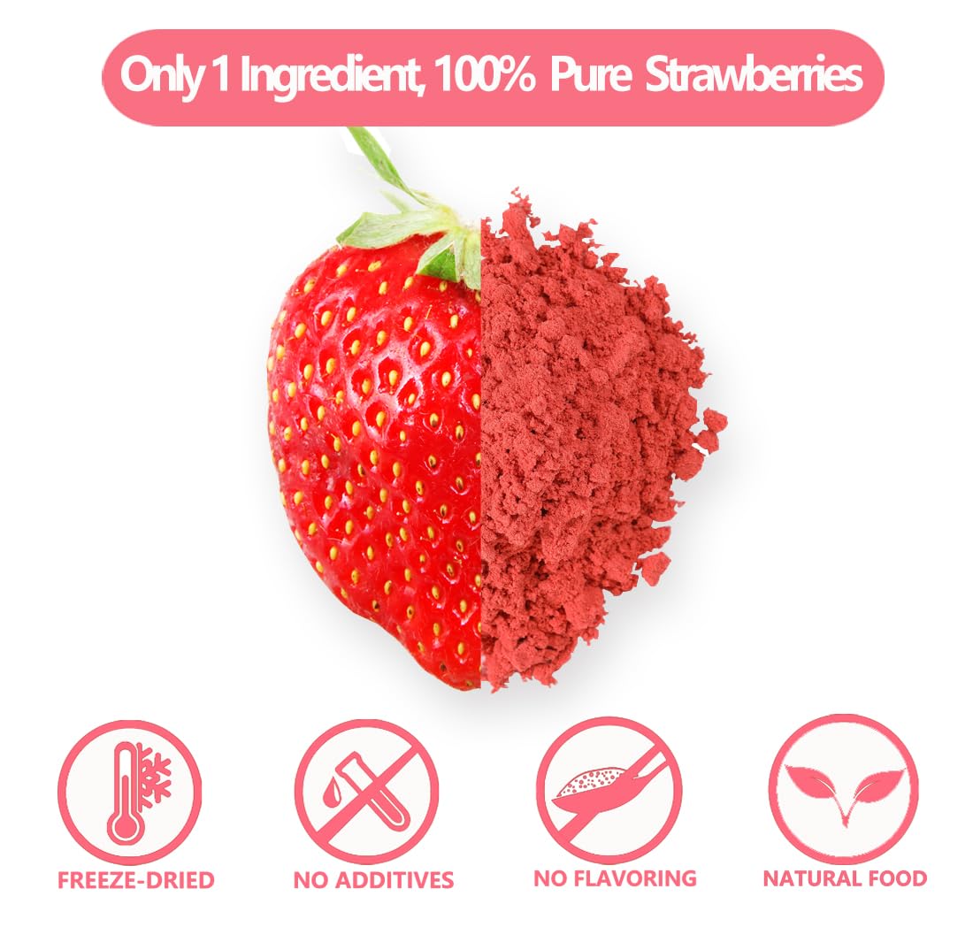 ULTHMOK freeze dried strawberry powder packaging showcases no additives.
