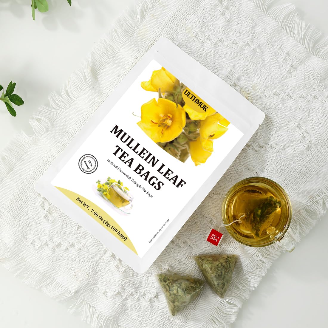 ULTHMOK mullein leaf tea in cup, pure flavor without additives.