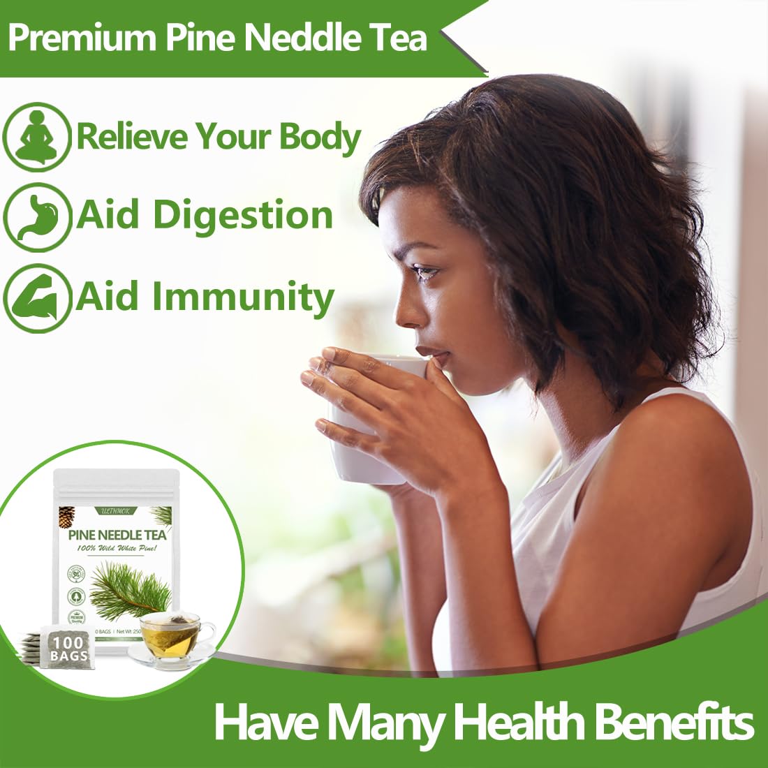 ULTHMOK pine needle tea dry ingredients emphasize pure pine needles.