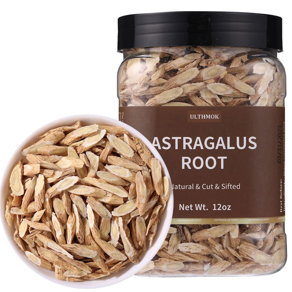 ULTHMOK astragalus tea slices in jar close-up preserving aroma
