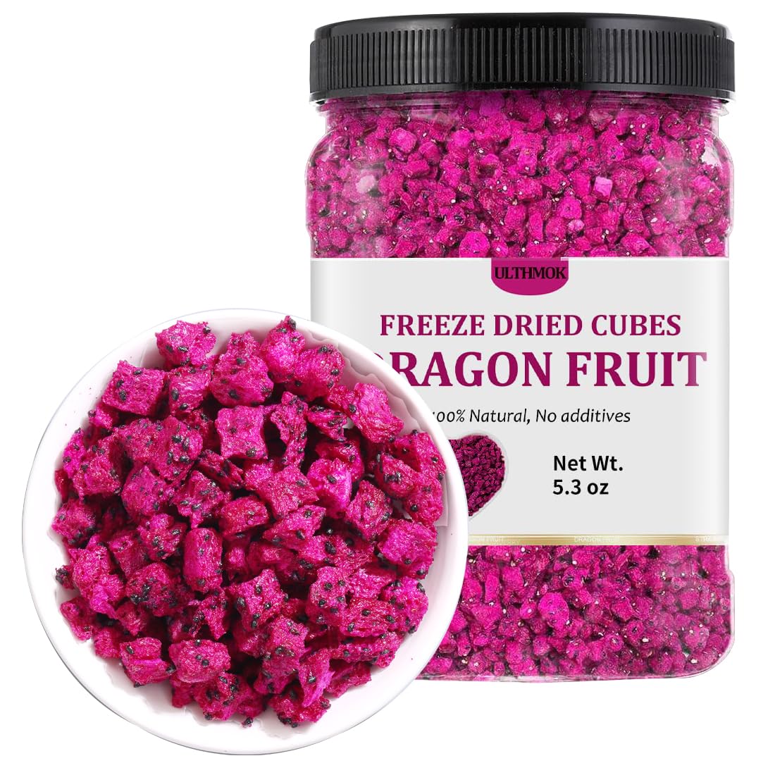 ULTHMOK premium freeze-dried dragon fruit pack shot showing crisp texture for snacking