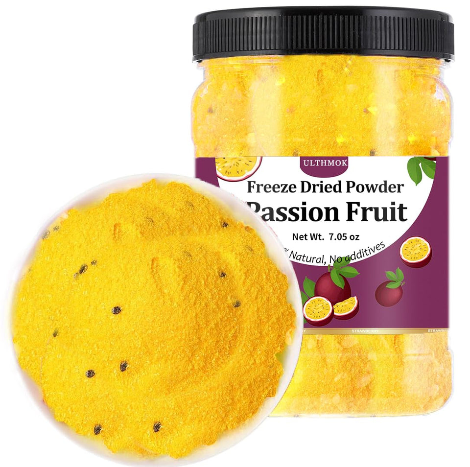 ULTHMOK premium freeze-dried passion fruit powder in a 250g jar for smoothies.