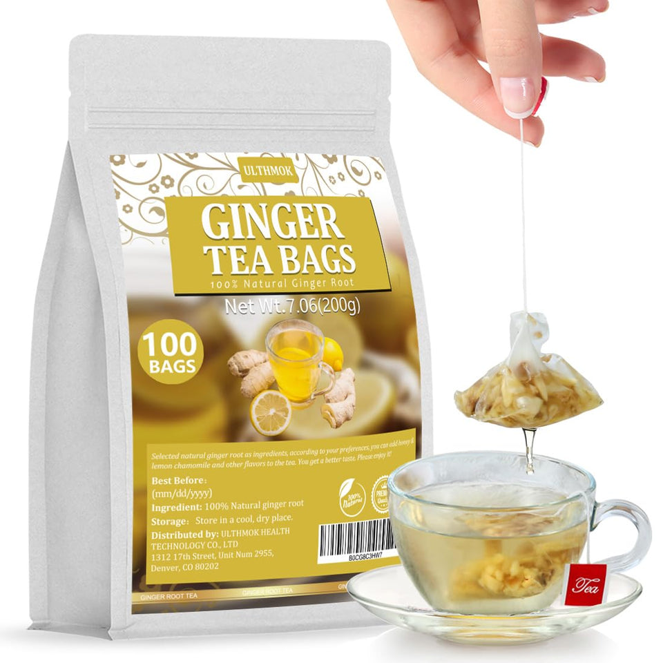 ULTHMOK premium ginger tea bags with whole ginger root for bold aroma and flavor