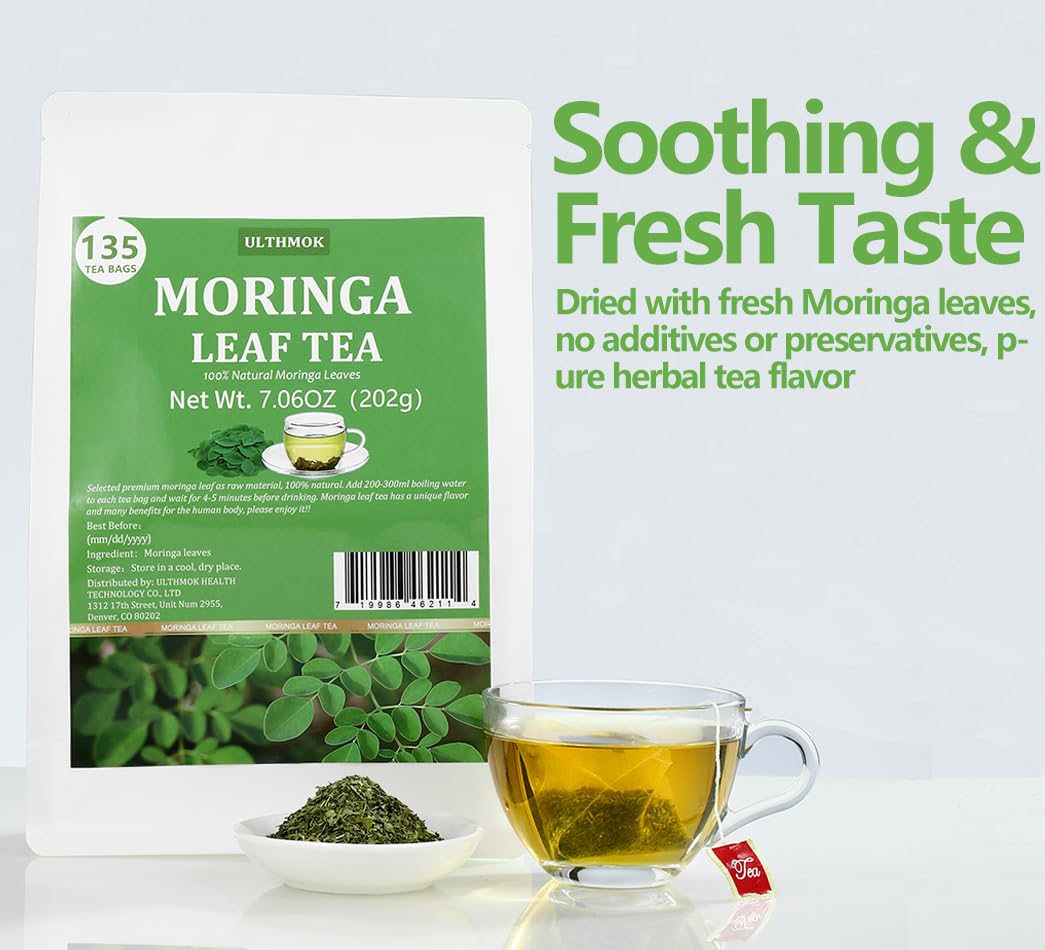 ULTHMOK Moringa Tea cup in hand, savoring a mild aroma.