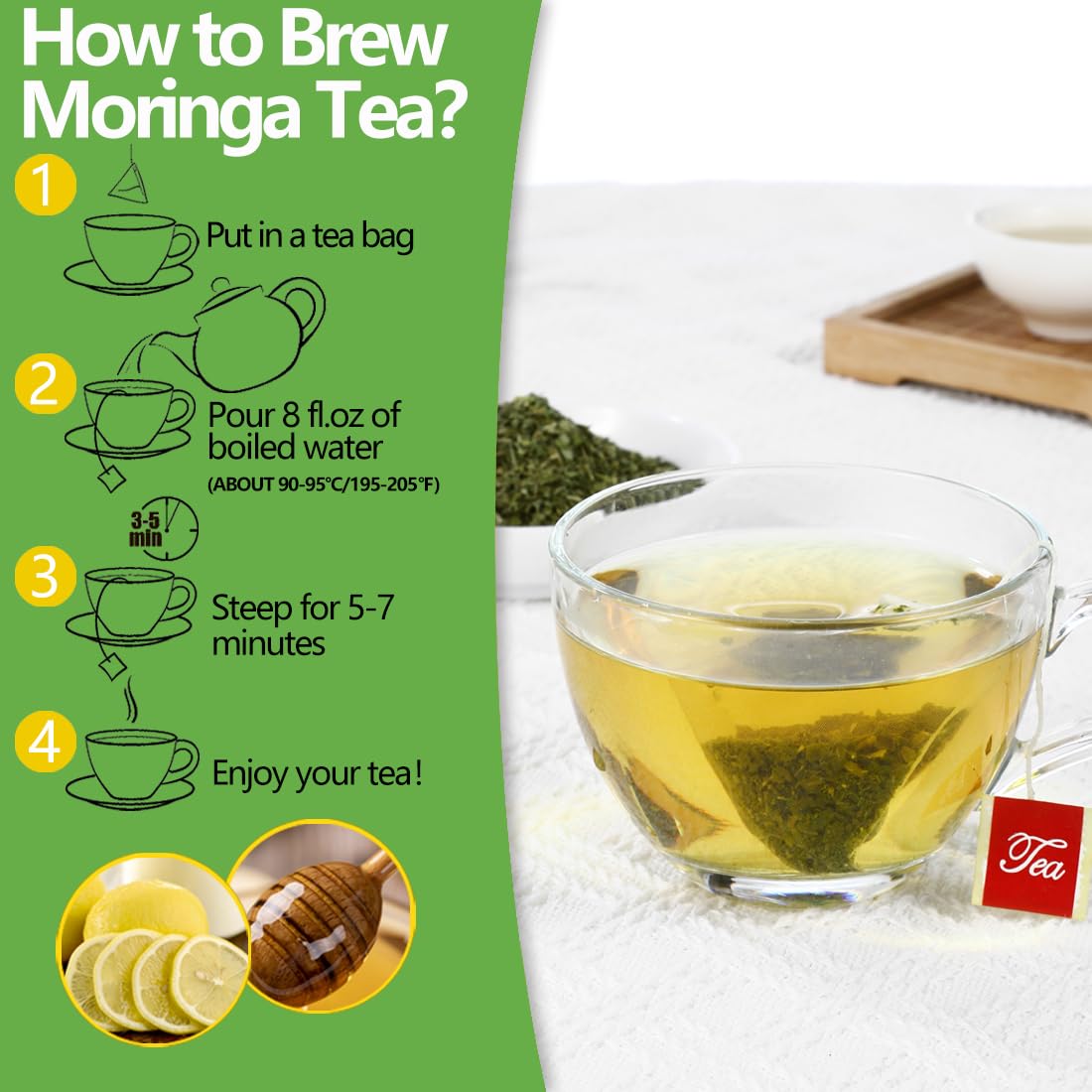 ULTHMOK Moringa leaves close-up for a fresh, naturally aromatic brew.