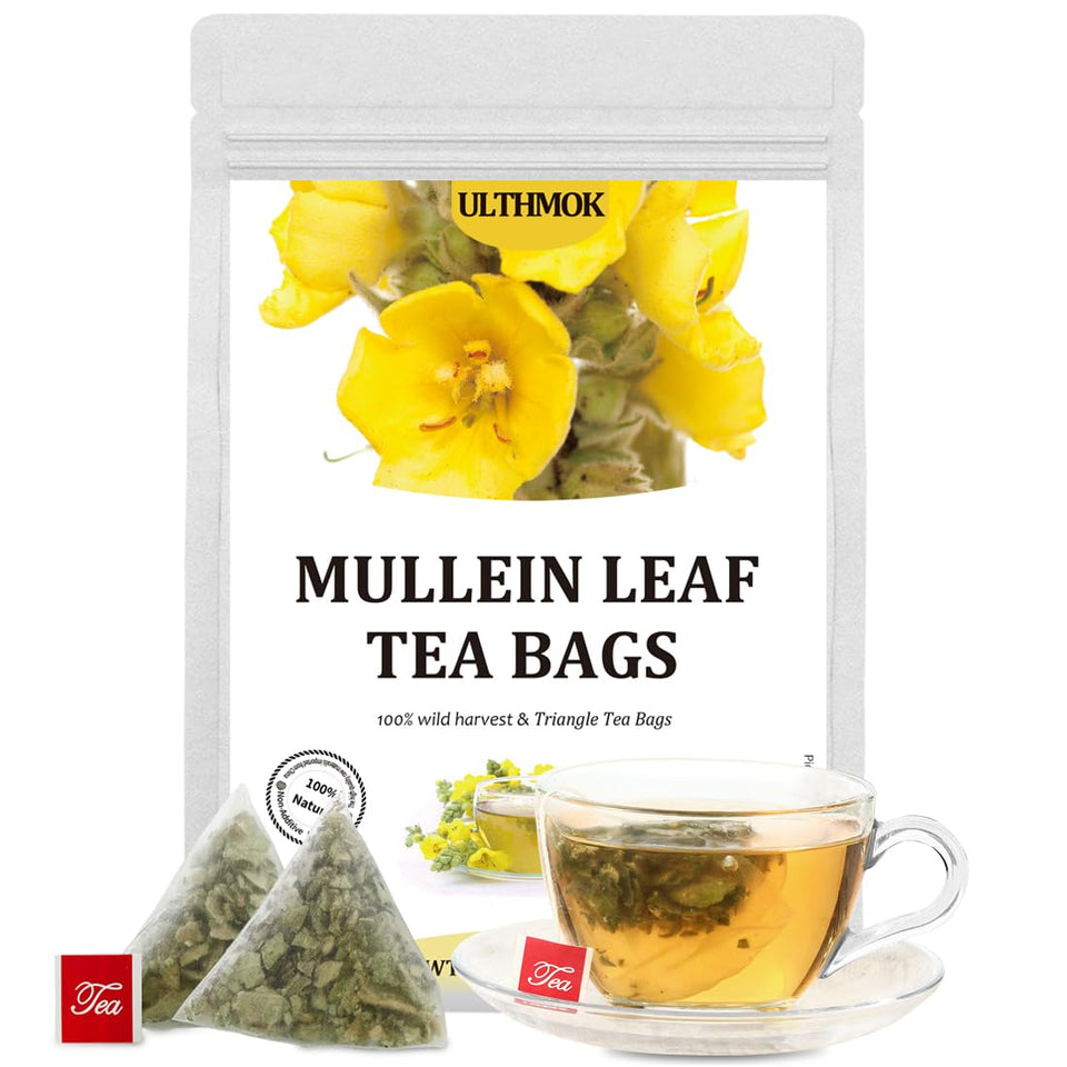 ULTHMOK premium mullein leaf tea bags in box for caffeine-free herbal ritual.